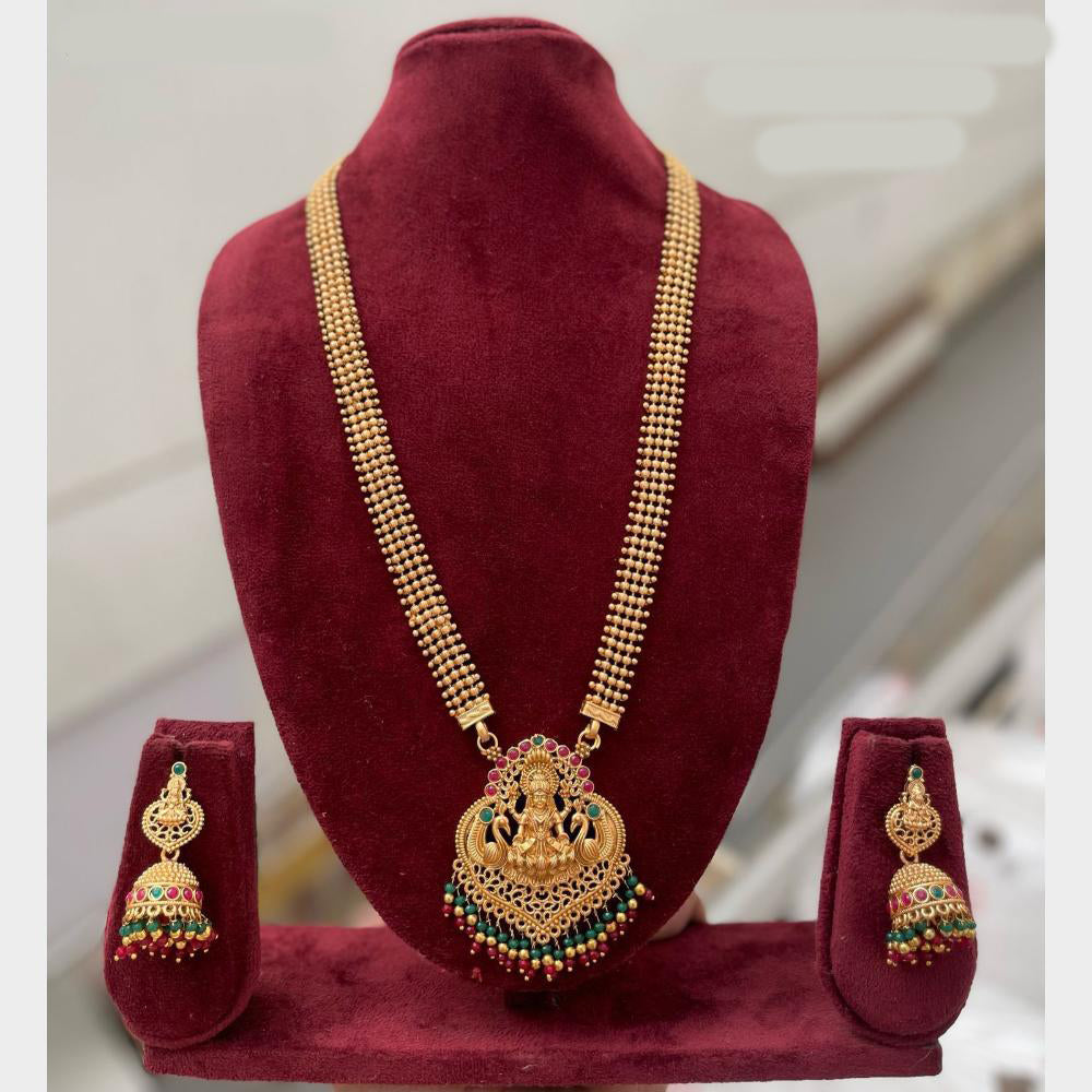 Manisha Jewellery Trendy Pota Stone And Pearl Temple Long Necklace Set