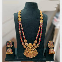 Manisha Jewellery Trendy Pota Stone And Pearl Temple Long Necklace Set