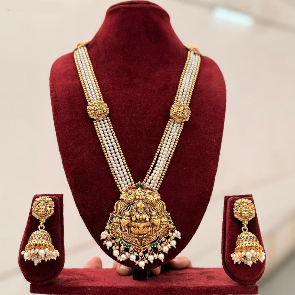 Manisha Jewellery Trendy Pota Stone And Pearl Temple Long Necklace Set