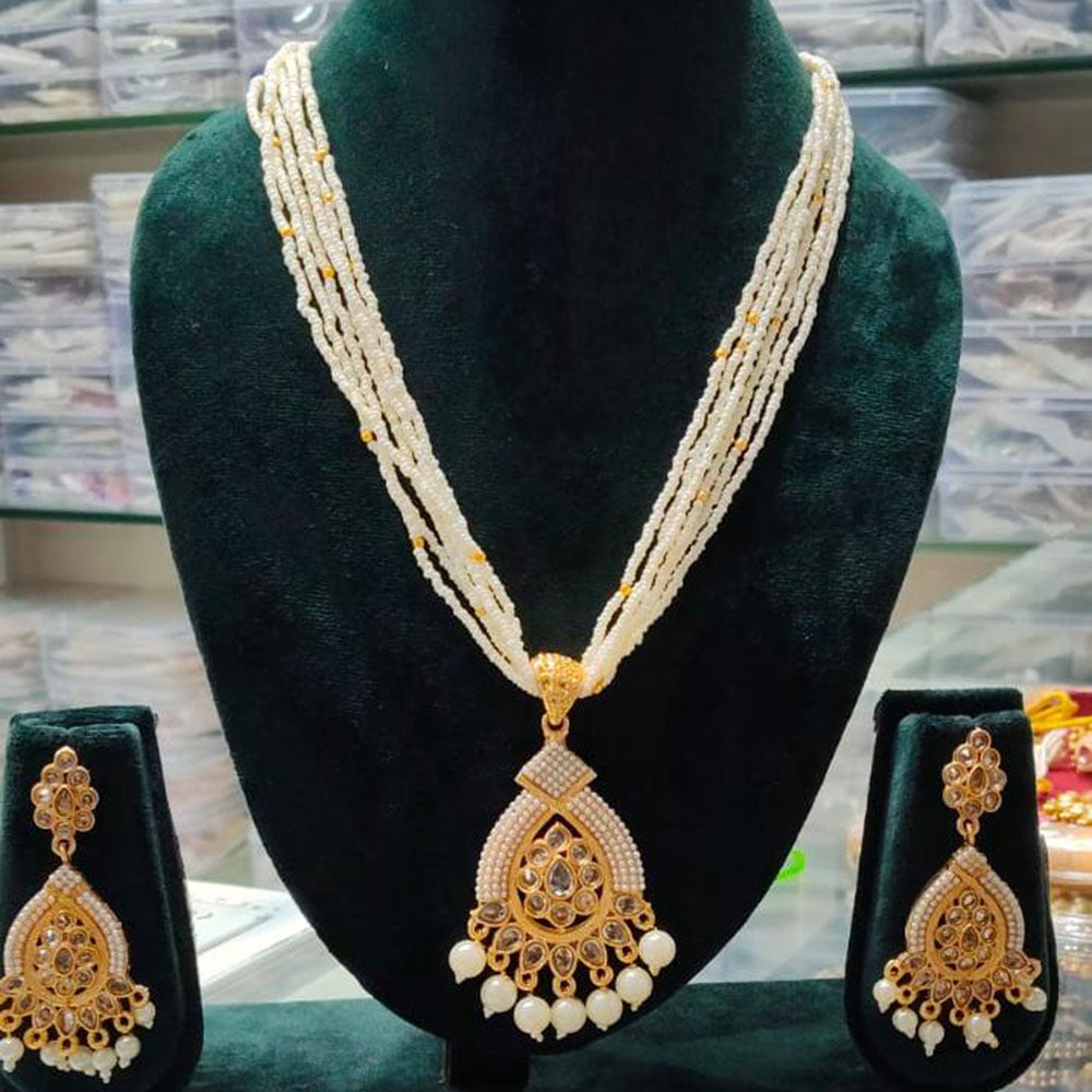 Manisha Jewellery Trendy Pota Stone  Pearl Long Necklace Set