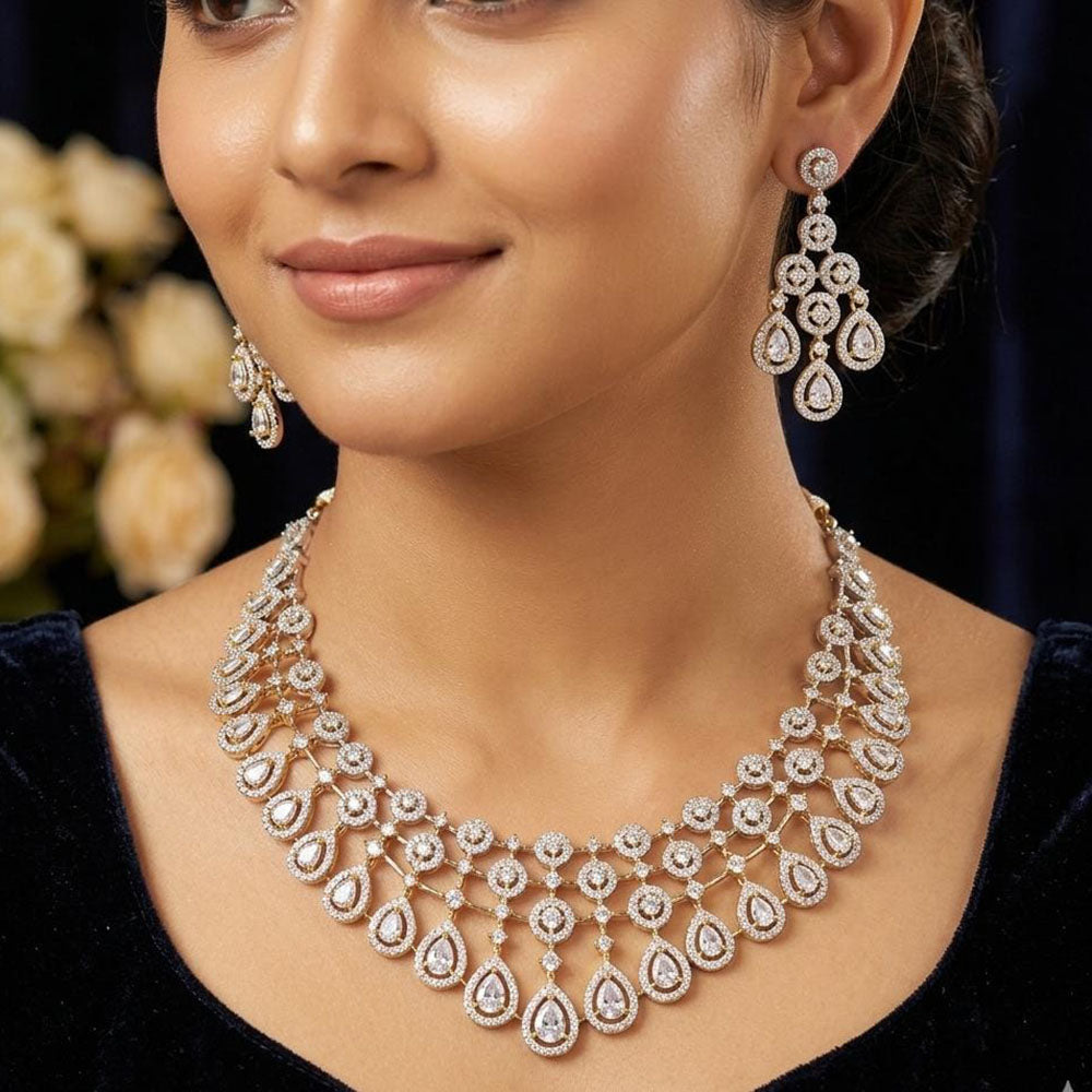 Manisha Jewellery Silver Plated Elegant American Diamond Necklace SET