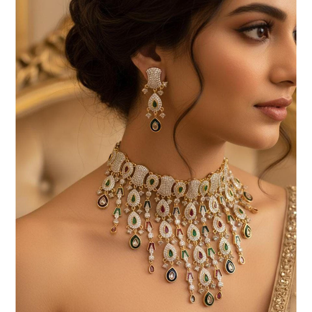 Manisha Traditional Necklace Set with Pota Stones Perfect for Sarees & Lehengas