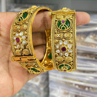 Manisha Jewellery Gold Plated Pota Stone And Pearl Openable Bangles Set