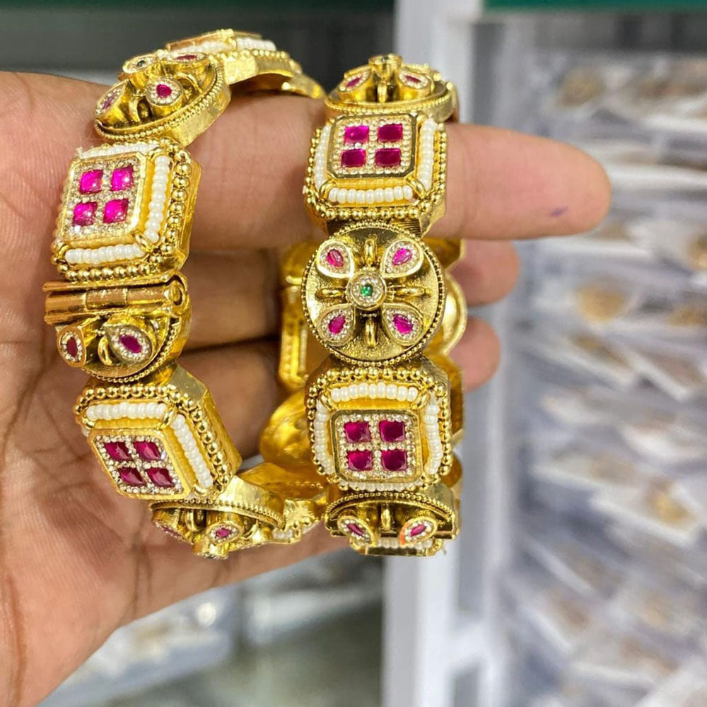 Manisha Jewellery Gold Plated Pota Stone And Pearl Openable Bangles Set