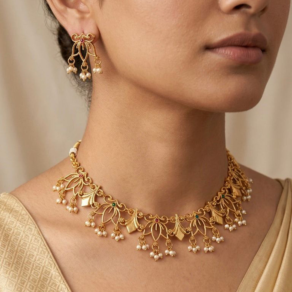 Manisha Jewellery Royal Pota Stone And Pearl Necklace Set