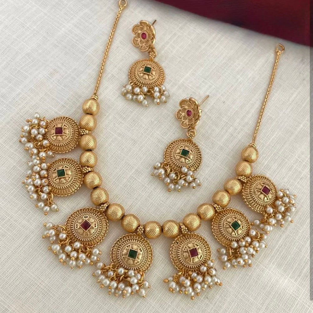 Manisha Jewellery Pota Stone Pearl Choker Necklace Set