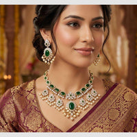 Manisha Jewellery Gold Plated Royal Pota Stone And Pearl Necklace Set