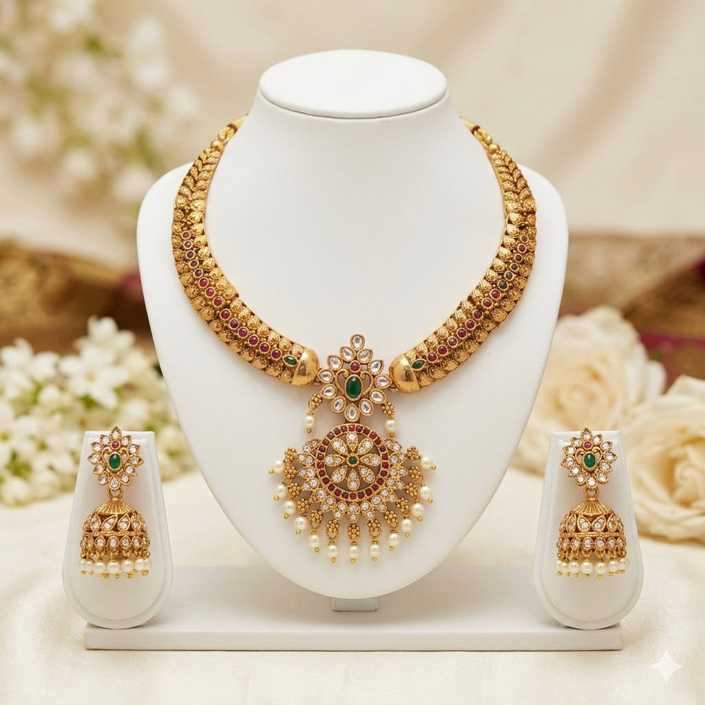Manisha Jewellery Elegant Pota Stone And Pearl Necklace Set