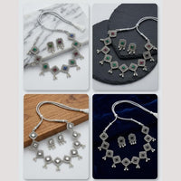Manisha Jewellery Elegant Oxidised Plated Pota Stone Design Necklace Set