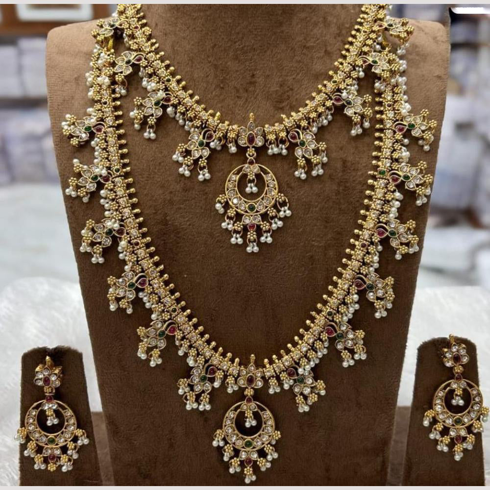 Manisha Jewellery Luxury  Pota Stone & Austrian Stone Pearl Double Necklace Set