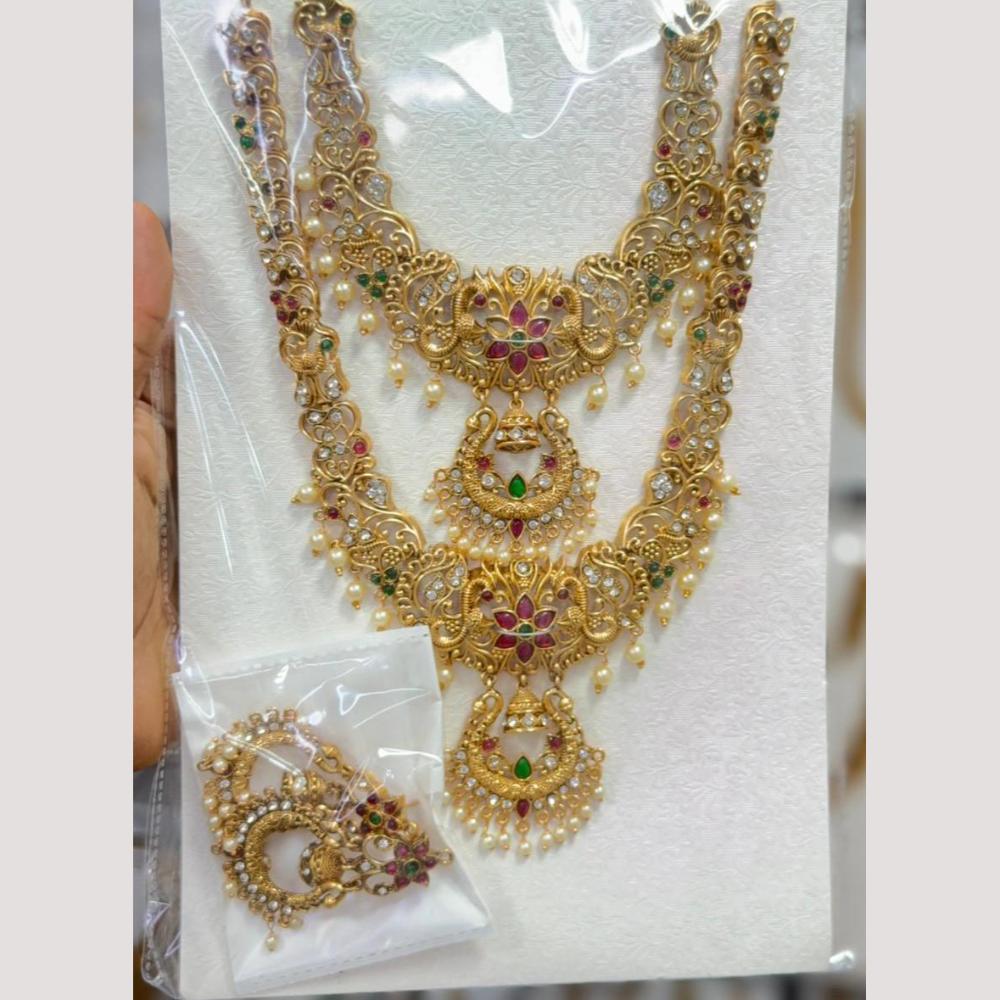 Manisha Jewellery Luxury  Pota Stone & Austrian Stone Pearl Double Necklace Set