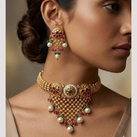 Manisha Jewellery Premium Pota Stone And Pearl Choker Necklace Set