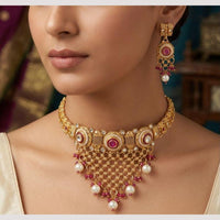 Manisha Jewellery Premium Pota Stone And Pearl Choker Necklace Set