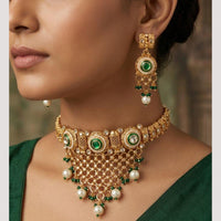 Manisha Jewellery Premium Pota Stone And Pearl Choker Necklace Set