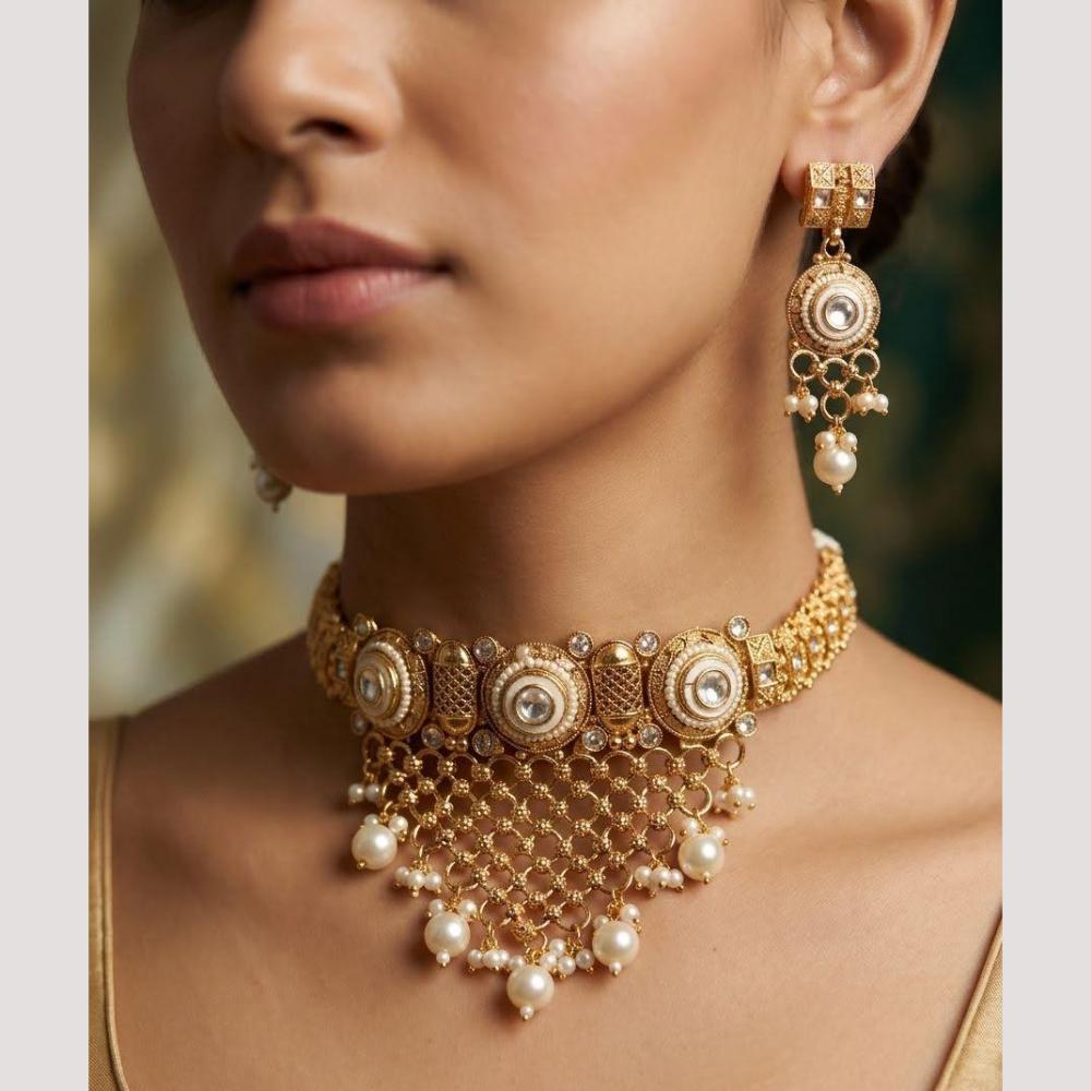 Manisha Jewellery Premium Pota Stone And Pearl Choker Necklace Set