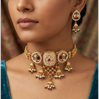 Manisha Jewellery Premium Pota Stone And Pearl Choker Necklace Set