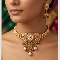 Manisha Jewellery Premium Pota Stone And Pearl Choker Necklace Set