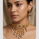 Manisha Jewellery Premium Pota Stone And Pearl Choker Necklace Set
