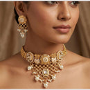 Manisha Jewellery Premium Pota Stone And Pearl Choker Necklace Set