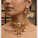 Manisha Jewellery Premium Pota Stone And Pearl Choker Necklace Set