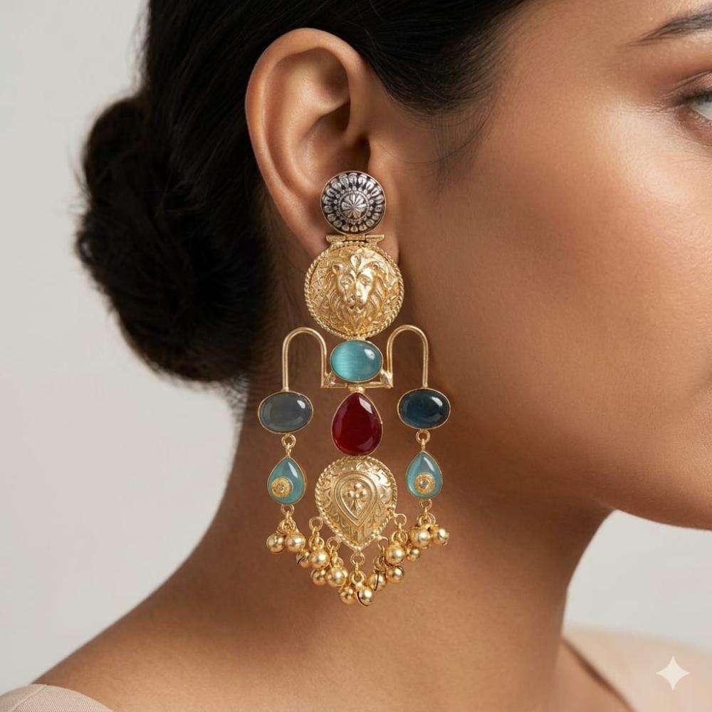 Manisha Jewellery 2Tone Plated Pota Stone And Pearls Dangler Earrings