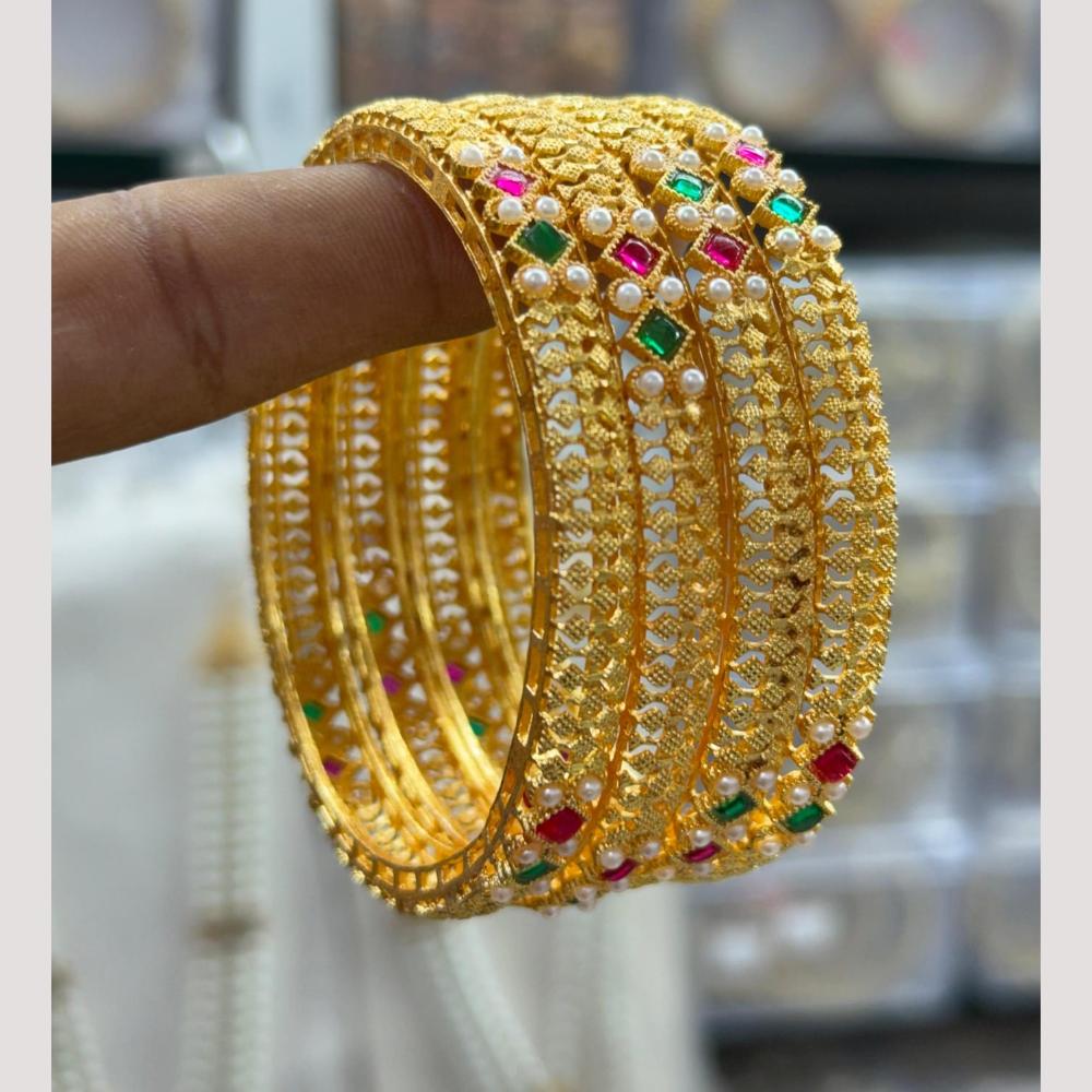 Manisha Jewellery Gold Plated Pota Stone And Pearl Bangles Set