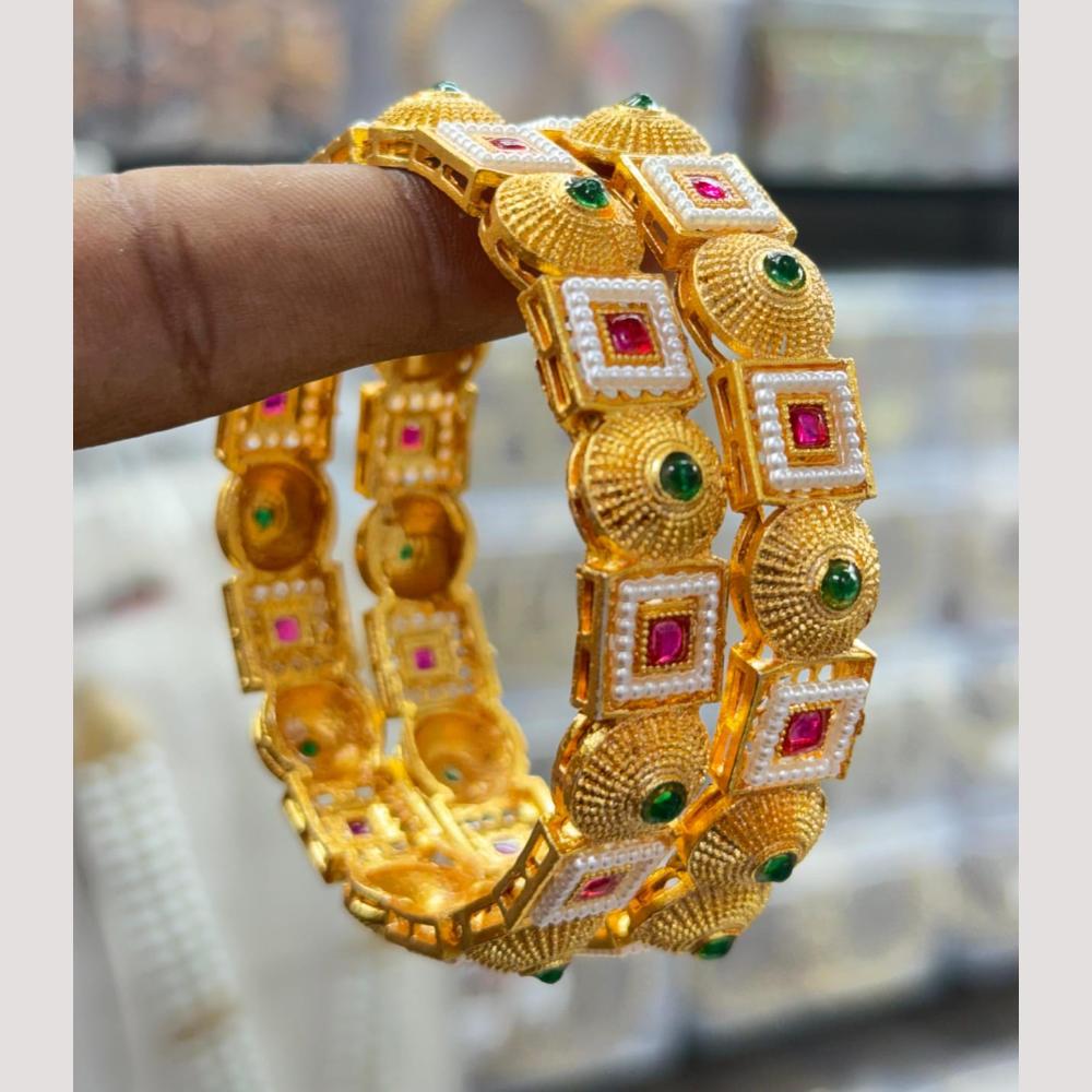 Manisha Jewellery Gold Plated Pota Stone And Pearl Bangles Set