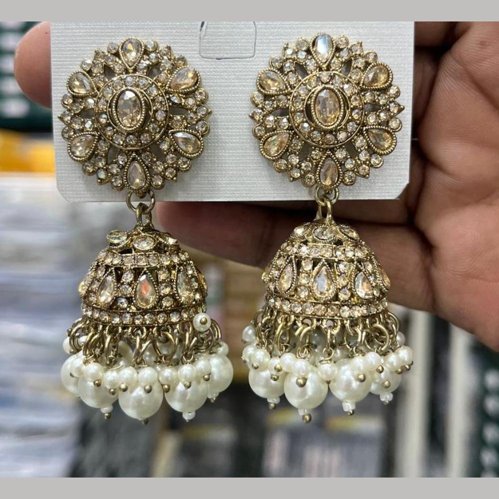 Manisha Jewellery Designer Crystal Stone And Pearl Jhumki Earrings