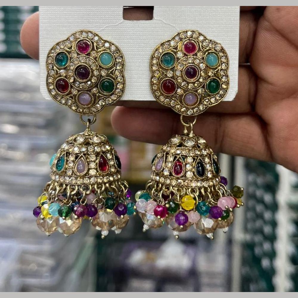 Manisha Jewellery Designer Crystal Stone And Pearl Jhumki Earrings
