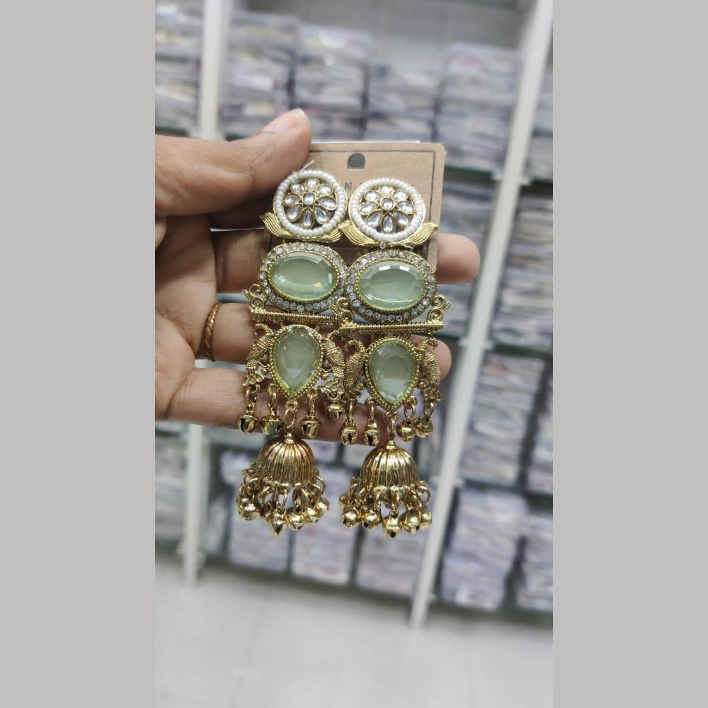 Manisha Jewellery Royal Ethnic Pota Stone And Ghungroo Jhumki Earrings