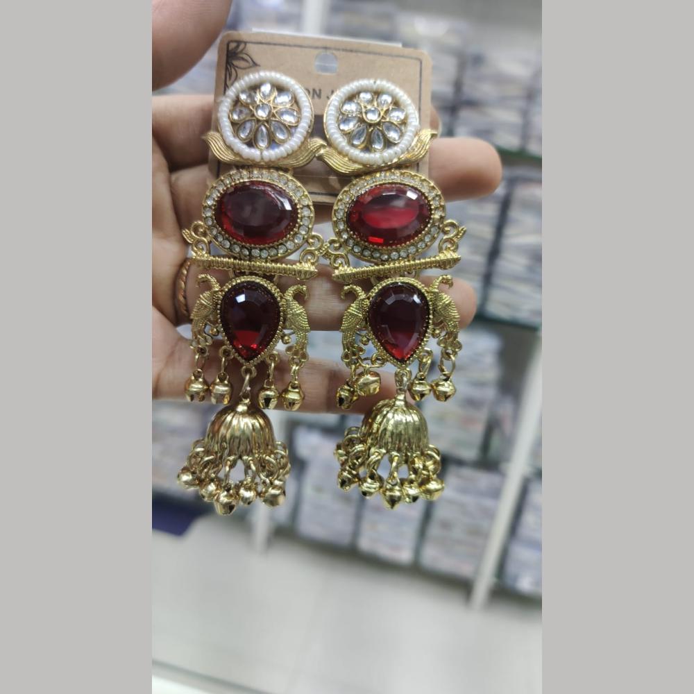 Manisha Jewellery Royal Ethnic Pota Stone And Ghungroo Jhumki Earrings