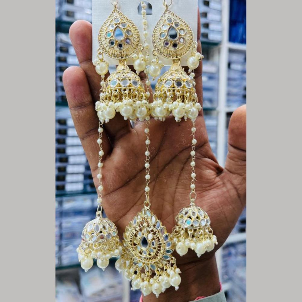 Manisha Jewellery Grand Mirror Beads Jhumki Earrings With Maangtikka