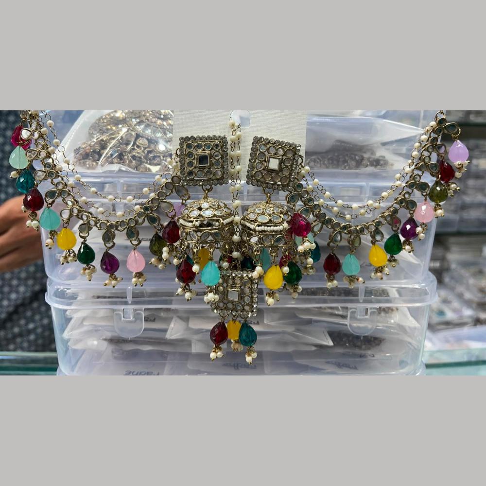 Manisha Jewellery Grand Mirror Beads Jhumki Earrings With Maangtikka