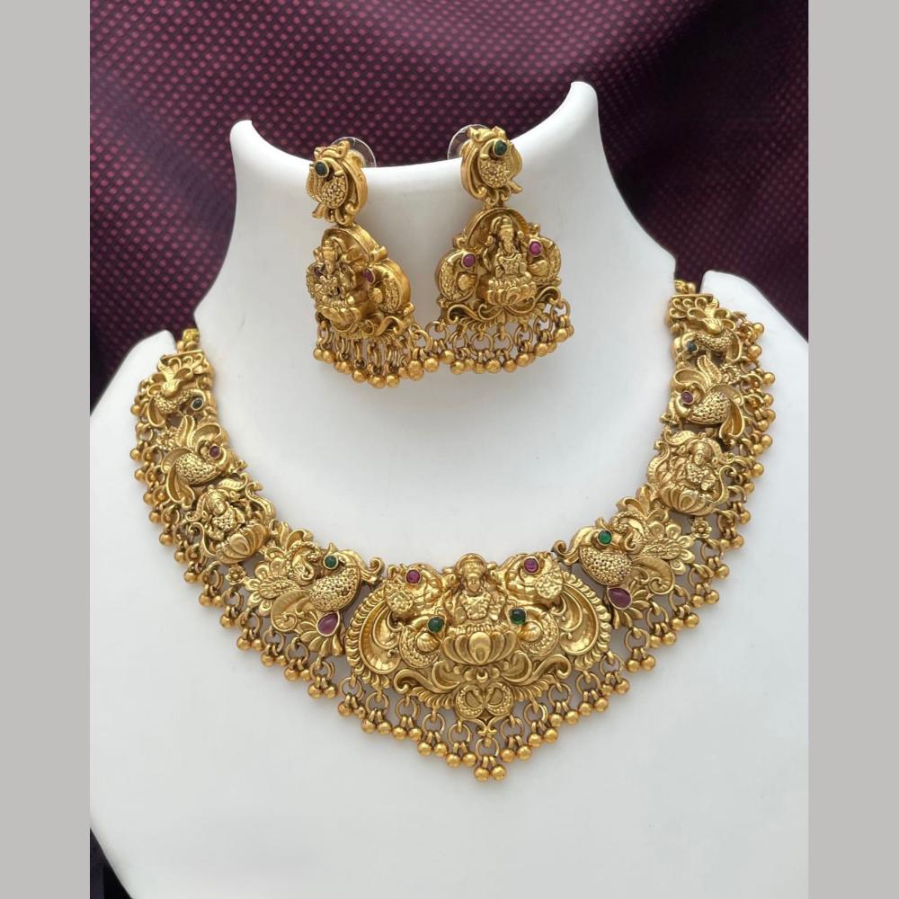 Manisha Jewellery Premium Pota Stone And Pearl Temple Necklace Set