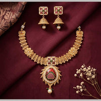 Manisha Jewellery Premium Pota Stone And Pearl Meenakari Necklace Set