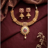 Manisha Jewellery Premium Pota Stone And Pearl Meenakari Necklace Set