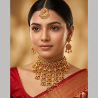 Manisha Jewellery Premium Pota Stone And Pearl Choker Necklace Set