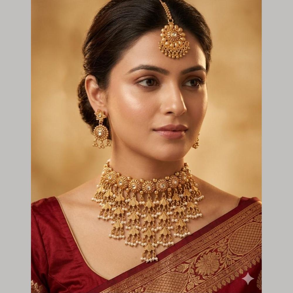 Manisha Jewellery Premium Pota Stone And Pearl Choker Necklace Set