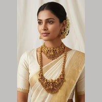 Manisha Jewellery Luxury Pota Stone And Pearl Temple Double Necklace Set