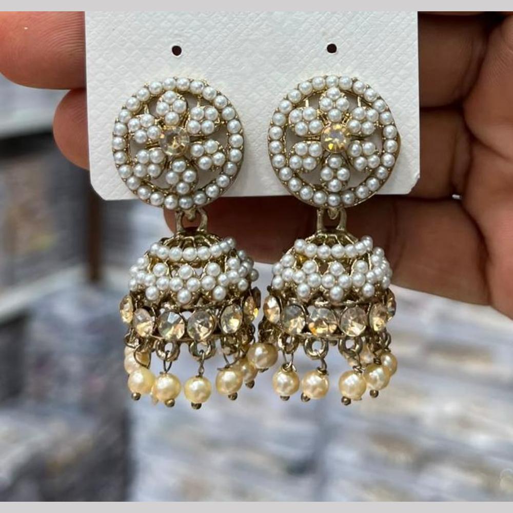 Manisha Crystal & Pearl Antique Gold Plated Jhumki Earrings