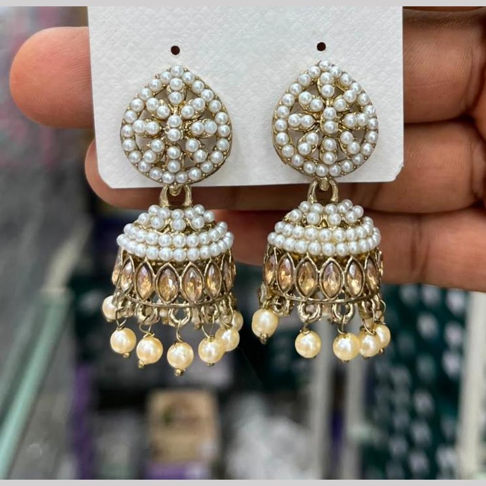 Manisha Crystal & Pearl Antique Gold Plated Jhumki Earrings