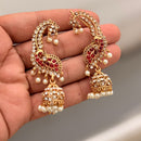 Manisha Pota Stone And Pearl Gold Plated Peacock Ear Cuff Jhumki Earrings