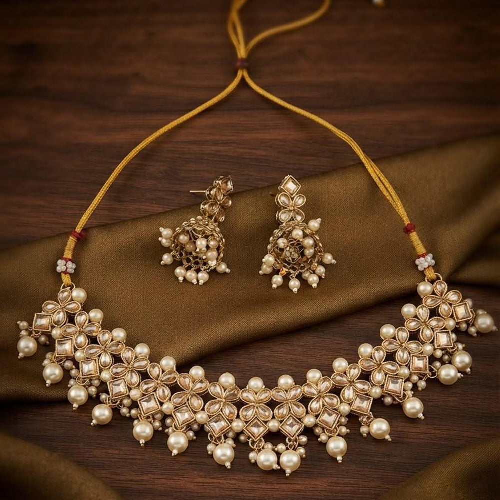 Manisha Gold Plated  Kundan Stone And Beads Necklace Set
