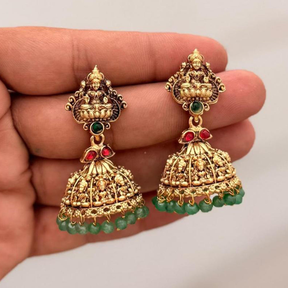 Manisha Jewellery Traditional Pota Stone And Pearl Temple Jhumki Earrings 