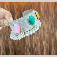 Manisha Jewellery Elegant Oxidiesd Plated Pota Stone And Pearl Openable Kada