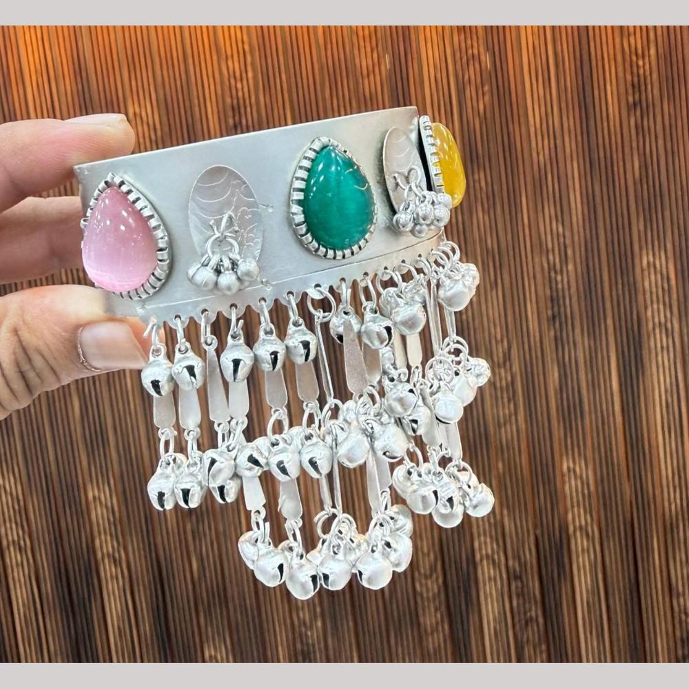 Manisha Jewellery Elegant Oxidiesd Plated Pota Stone And Pearl Openable Kada