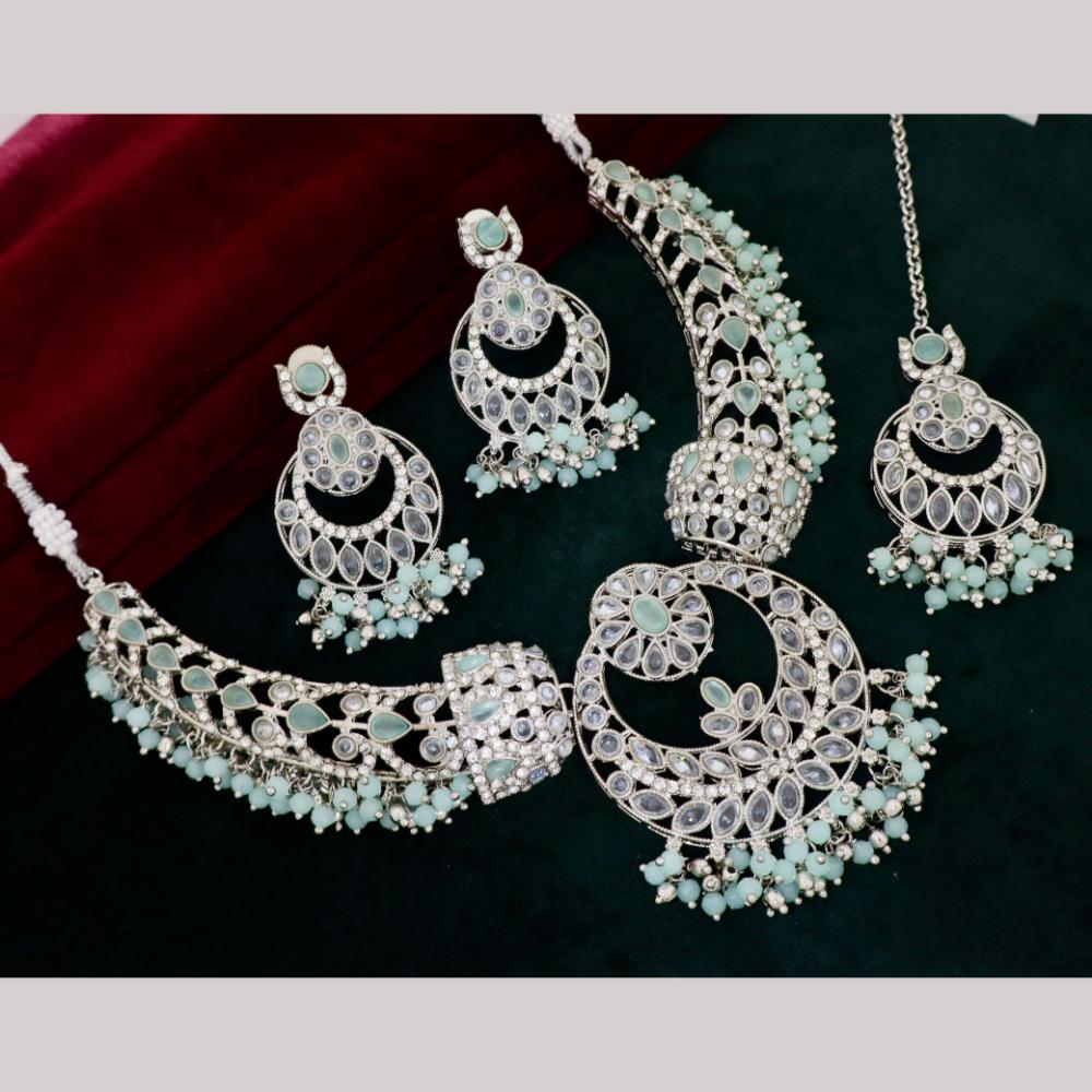 Manisha Silver Plated Kundan Stone And Beads Necklace Set