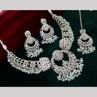 Manisha Silver Plated Kundan Stone And Beads Necklace Set