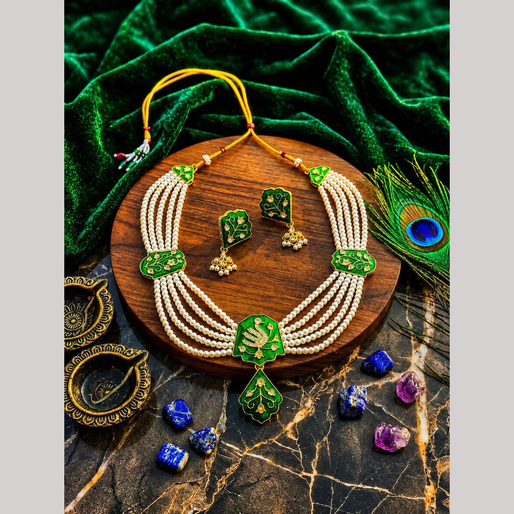 Manisha Gold Plated Austrian Stone And Meenakari Peacock Necklace Set