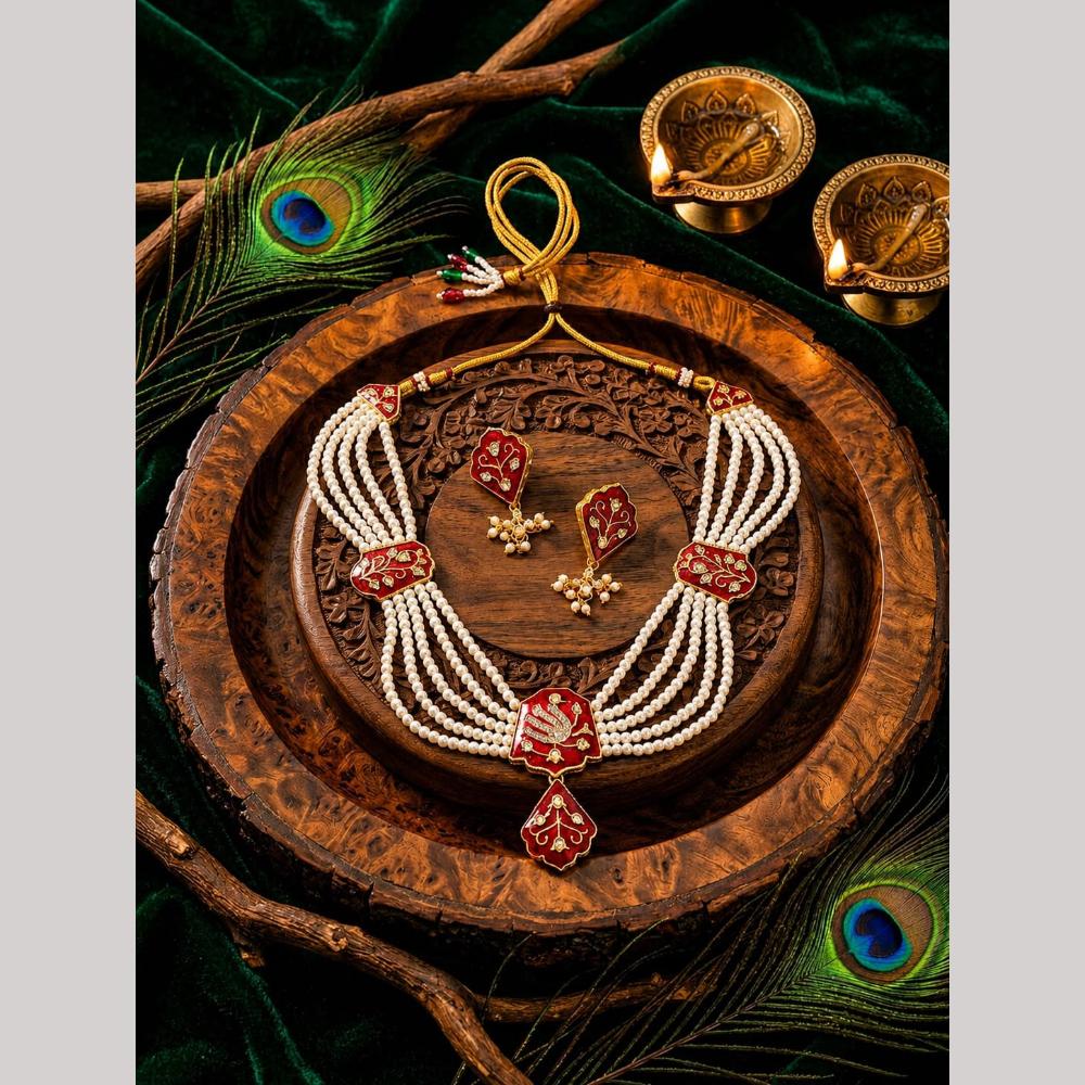 Manisha Gold Plated Austrian Stone And Meenakari Peacock Necklace Set